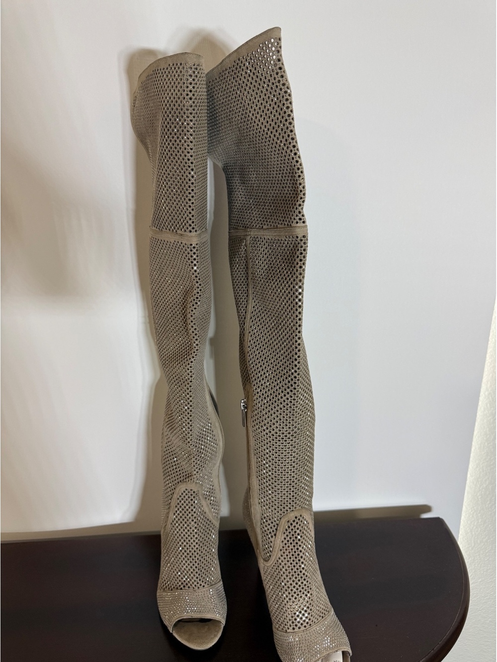 Vince Camuto Kamorina Rhinestone Over-the-Knee Peep Toe Boots Size 8.5 - Picture 3 of 9